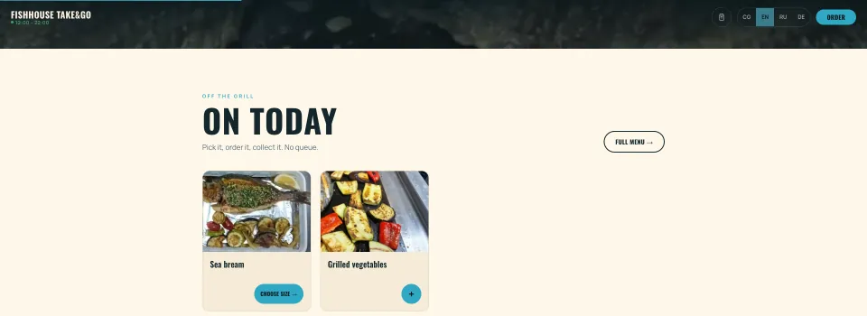 fishhouse.me im Browser: die Speisekarte zum Bestellen